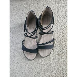 Shein Women’s Black Braided Cross Strap Sandals Size 8 Slide Flat Shoes